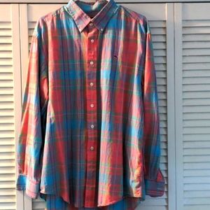 Vineyard Vines summer plaid whale shirt L